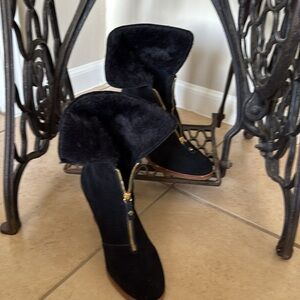 Kate Spade Black Winter Boots with Faux Fur Trim Women’s Size 10 Like New